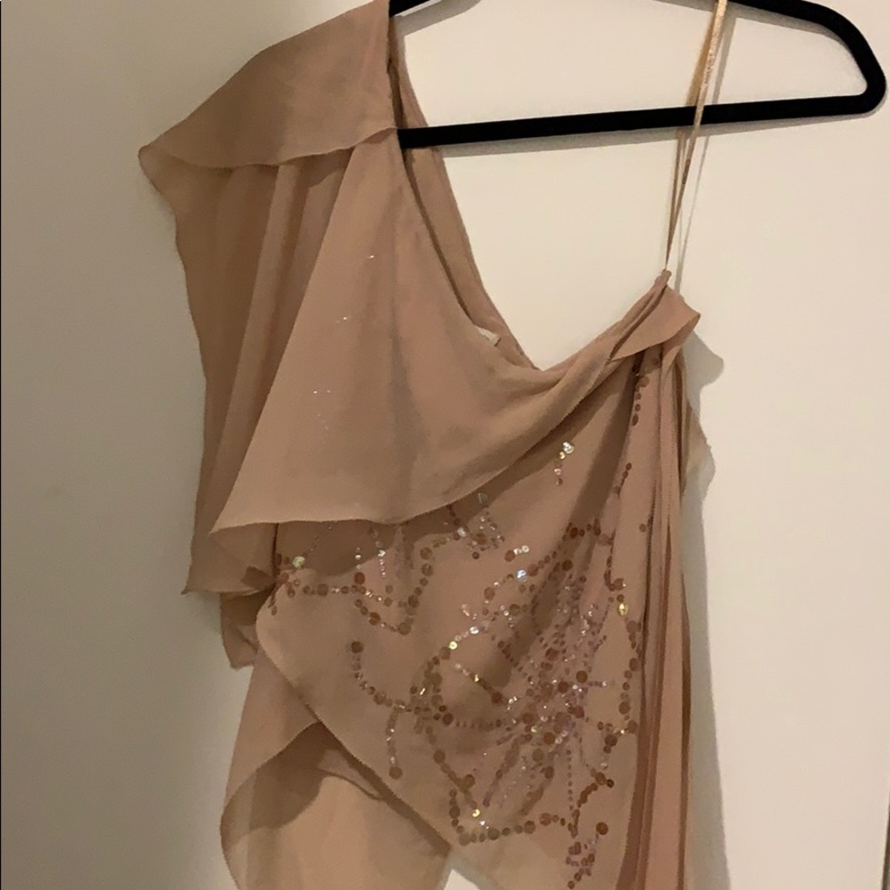 BCBG one shoulder silk blouse